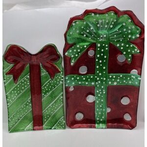 Set Of 2 Fusion Glass Rectangular Serving Dishes Festive Christmas Presents